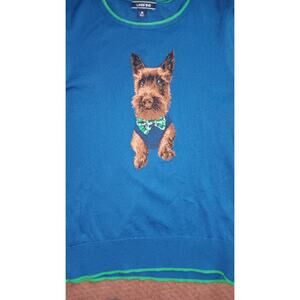 Lands End Dapper Scottie Dog Sweater Womens 3/4 Sleeve Crew Neck Size M